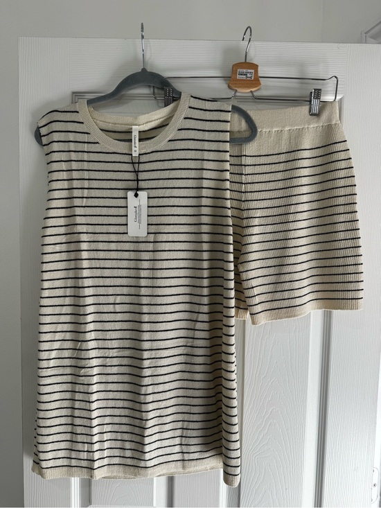 Glamaker Other - Sleeveless Cream & Black Striped Knit Tank and Skirt Set